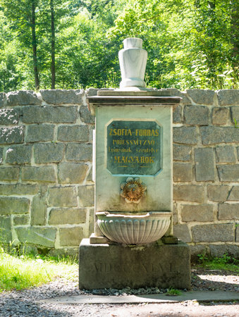JESENIK SPA - CZECH REPUBLIC - JULY 18, 2022: Zsofia's spring, Zsofia healing spring water, Zsofia Quelleのeditorial素材