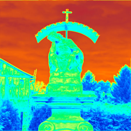 Old statue in town center with religion and historical meaning Thermal camera photography, infrared scanの写真素材