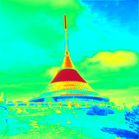 Jested hill with Jested hotel, Czechia. Thermal camera photography, infrared scanの写真素材