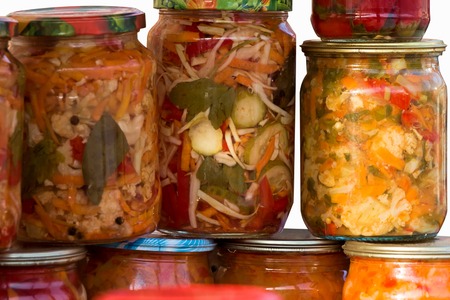 home-made pickled vegetables. harvesting fresh vegetables for foodの写真素材