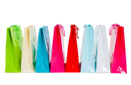 Paper shopping bags isolated on white backgroundの写真素材