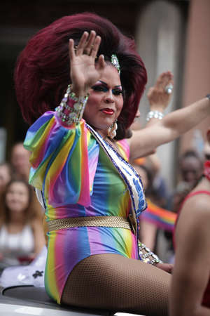 MANHATTAN, NY - June 26, 2011: Colorful balloons and rainbow flags at the 2011 Gay Pride Parade on...