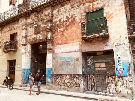 HAVANA, CUBA - February 20, 2019: Street scene classic buildings in downtown Old Havana, Cubaのeditorial素材