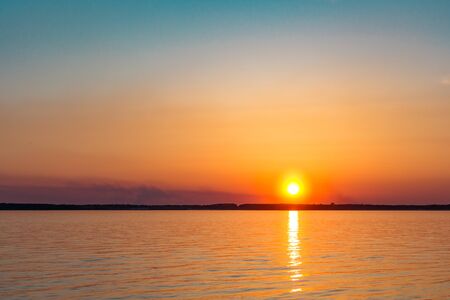 Sunset on the embankment of the Amur river in Khabarovsk. Russia.の写真素材