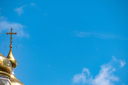 Spaso-Preobrazhensky Cathedral in Khabarovsk on the background of blue cloudy sky.のeditorial素材