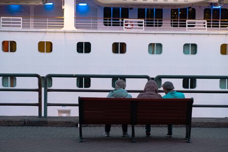 Liner Costa Serena in the seaport of Vladivostok during sunset.のeditorial素材