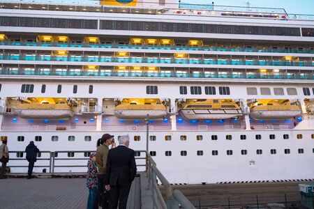 Liner Costa Serena in the seaport of Vladivostok during sunset.のeditorial素材