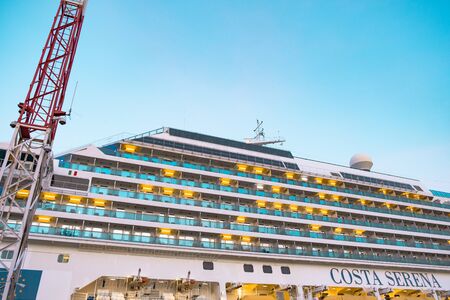 Liner Costa Serena in the seaport of Vladivostok during sunset.のeditorial素材