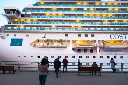 Liner Costa Serena in the seaport of Vladivostok during sunset.のeditorial素材