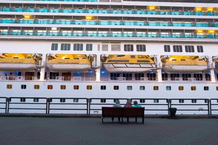 Liner Costa Serena in the seaport of Vladivostok during sunset.のeditorial素材