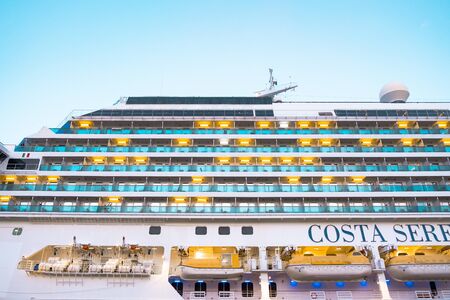 Liner Costa Serena in the seaport of Vladivostok during sunset.