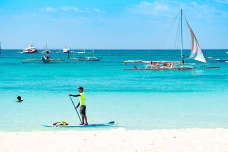 Empty White beach of Boracay island in the daytime. No Chinese tourists because of the coronavirus.