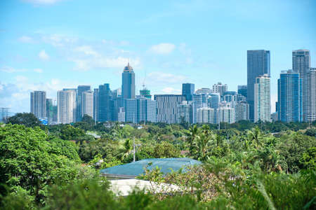 Manila, Philippines - Feb 02, 2020. View of the city of Manila from the pool of the luxury five-star...