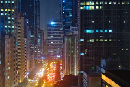 View of the night city of Makati. Skyscrapers with lights.のeditorial素材
