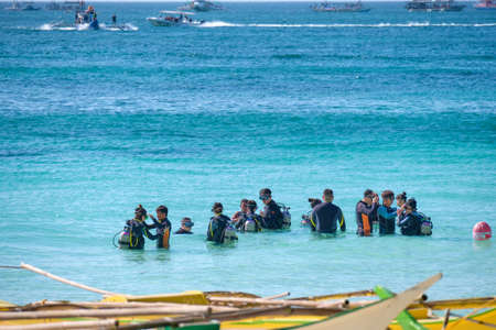 Boracay, Philippines - Jan 23, 2020: Korean tourists are going for divingのeditorial素材