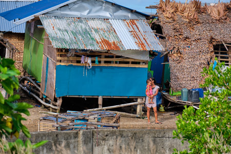 Panay, Philippines - Jan 23, 2020: The slums are made of bamboo. Impoverished areas of the Philippinesのeditorial素材