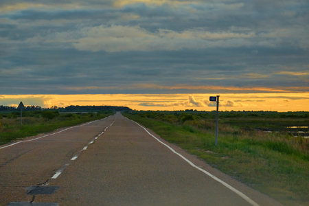 Sunset on the road to Blagoveshchenskの写真素材