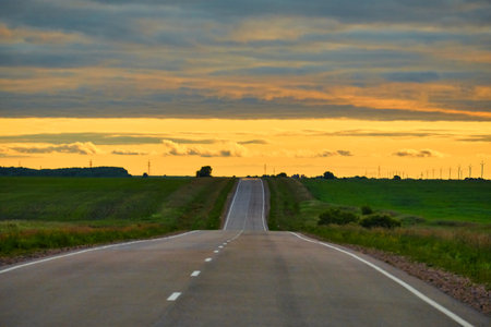 Sunset on the road to Blagoveshchenskの写真素材