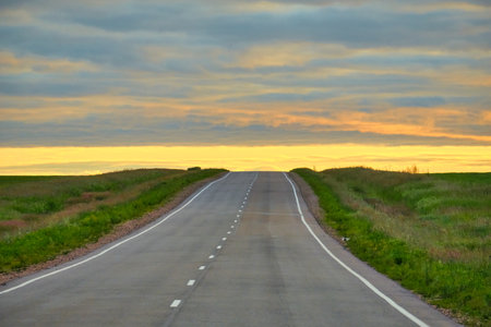 Sunset on the road to Blagoveshchenskの写真素材