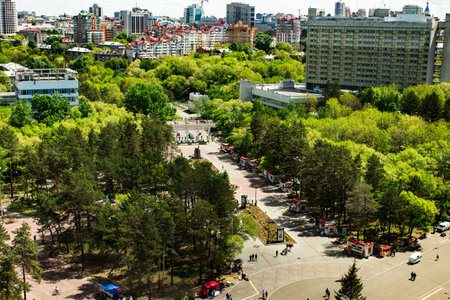 Khabarovsk, Russia - May 26, 2018: View of the Amur river embankment from the Ferris wheelのeditorial素材