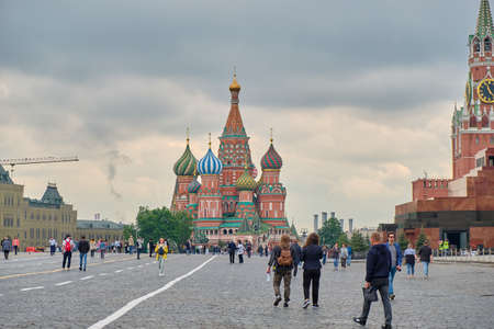 Moscow, Russia - May 27, 2021: View of the Red Square and the Kremlin on a cloudy spring day.のeditorial素材