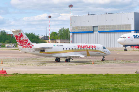 Moscow, Russia - May 30, 2021: BOMBARDIER CRJ-200 VQ-BFA RUSLINE airline standing at the Vnukovo Airport.のeditorial素材