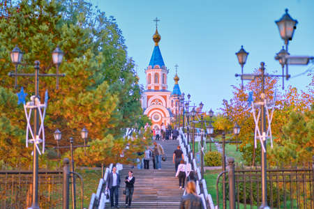 Khabarovsk, Russia - Sep 29, 2021: Grado-Khabarovsk Cathedral of the Assumption of the Mother of God...