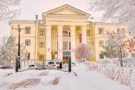 Khabarovsk, Russia - Nov 24, 2021: indoor swimming pool of the army sports club in the morning at sunrise after a snowfall.のeditorial素材