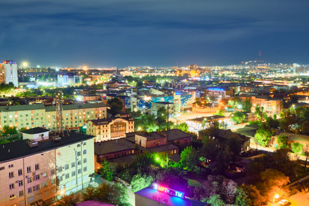 Ulan-Ude, Russia - July 21, 2022: Panoramic view from the height of the city in summer in the evening.のeditorial素材