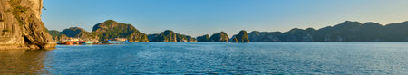 Vietnam, Halong Bay, UNESCO World Heritage Site, during sunset.の写真素材