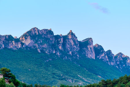 Simatai section of the Great Wall of China in the eveningの写真素材