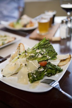 Hearts of romaine salad at a cafeの写真素材