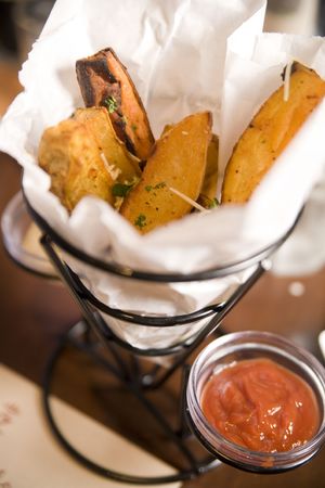 Thick Cut French Fries with Housemade Ketchupの写真素材