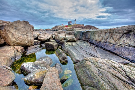 tidal pool before lighthouseの写真素材