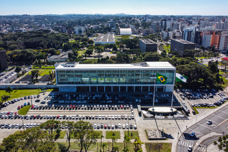 PalÃ¡cio IguaÃ§u, seat of the Executive Branch of ParanÃ¡, located in the Civic Center, in Curitiba, the state capital, on a day with a blue sky.の写真素材