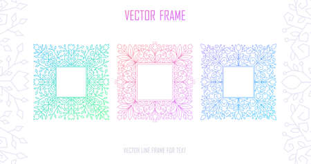 Set Vector floral frames in mono line style with copy space for text. Vector frame wedding invitation design template - decorative backgroundのイラスト素材