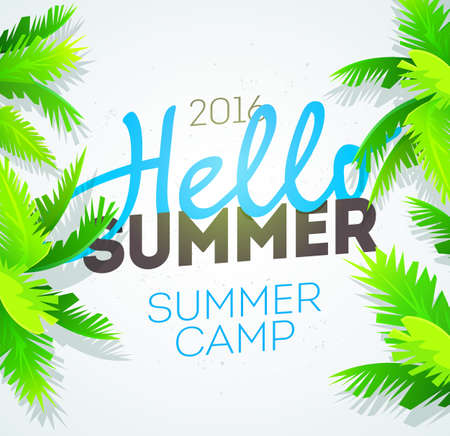 Hello Summer Holiday and Summer Camp poster. Traveling template summer poster , vector illustration.のイラスト素材