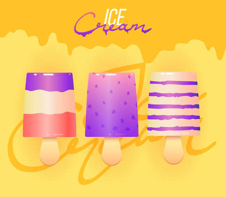 Ice Cream vector icon. Collection of ice cream illustrations. Ice cream shop logo badges and labelsのイラスト素材