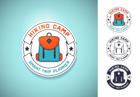 Camping and outdoor adventure vintage emblems,badges. Travel  emblems. Vector  conceptのイラスト素材
