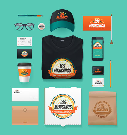 Vector food identity template design set. Branding MockUps. Packages Mock-up Pack for your companyのイラスト素材
