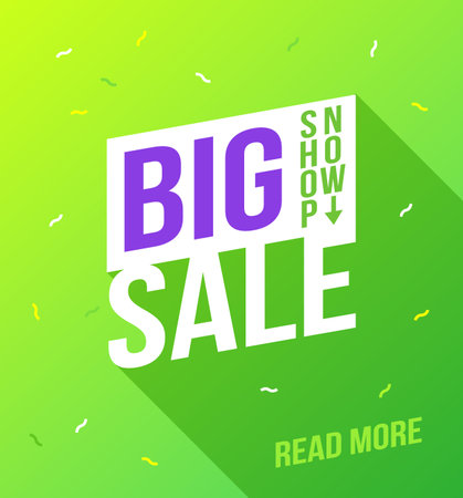 Big sale banner. Sale and discounts. Flat design banner template. Template with big sale for promotion design. Vector template. Store poster vector. Store flyer label.のイラスト素材