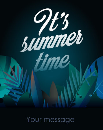 Holiday party poster with palm leaf and lettering- Its summer time. Vector illustration Summer time background - stock vectorのイラスト素材