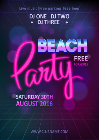 Night club show poster template design for print or web, media, poster material. DJ beach party - stock vectorのイラスト素材