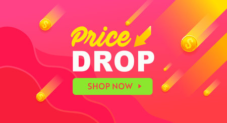Price drop red vector banner, sale poster design. Discount offer template banner. Price drop vectorのイラスト素材