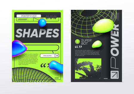 Acid minimalistic poster, geometric gradient shapes and typography composition. Geometric shapes, posters, labels, banners, strange abstract backgrounds and patterns. Futuristic fantasy vector. Grayのイラスト素材