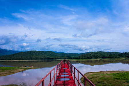 Red Bridge on Blueskyの写真素材