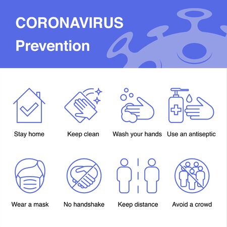 Coronavirus COVID-19 prevention icon set, poster, vector illustration, editable, prevention.のイラスト素材