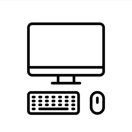 Workspace, devices. Remote job, home office, work from home. Vector line icon. Editable illustration. Pictogram.のイラスト素材