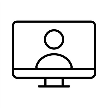 Online call, conference, video. Remote job, home office, work from home. Vector line icon.のイラスト素材