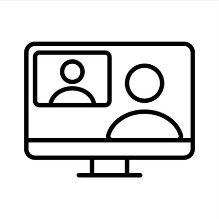 Online call, conference, video. Remote job, home office, work from home. Vector line icon.のイラスト素材